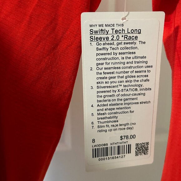 Lululemon Red/Orange Swiftly Tech Long Sleeve 2.0 Race Length Top (size 8) - Picture 3 of 3